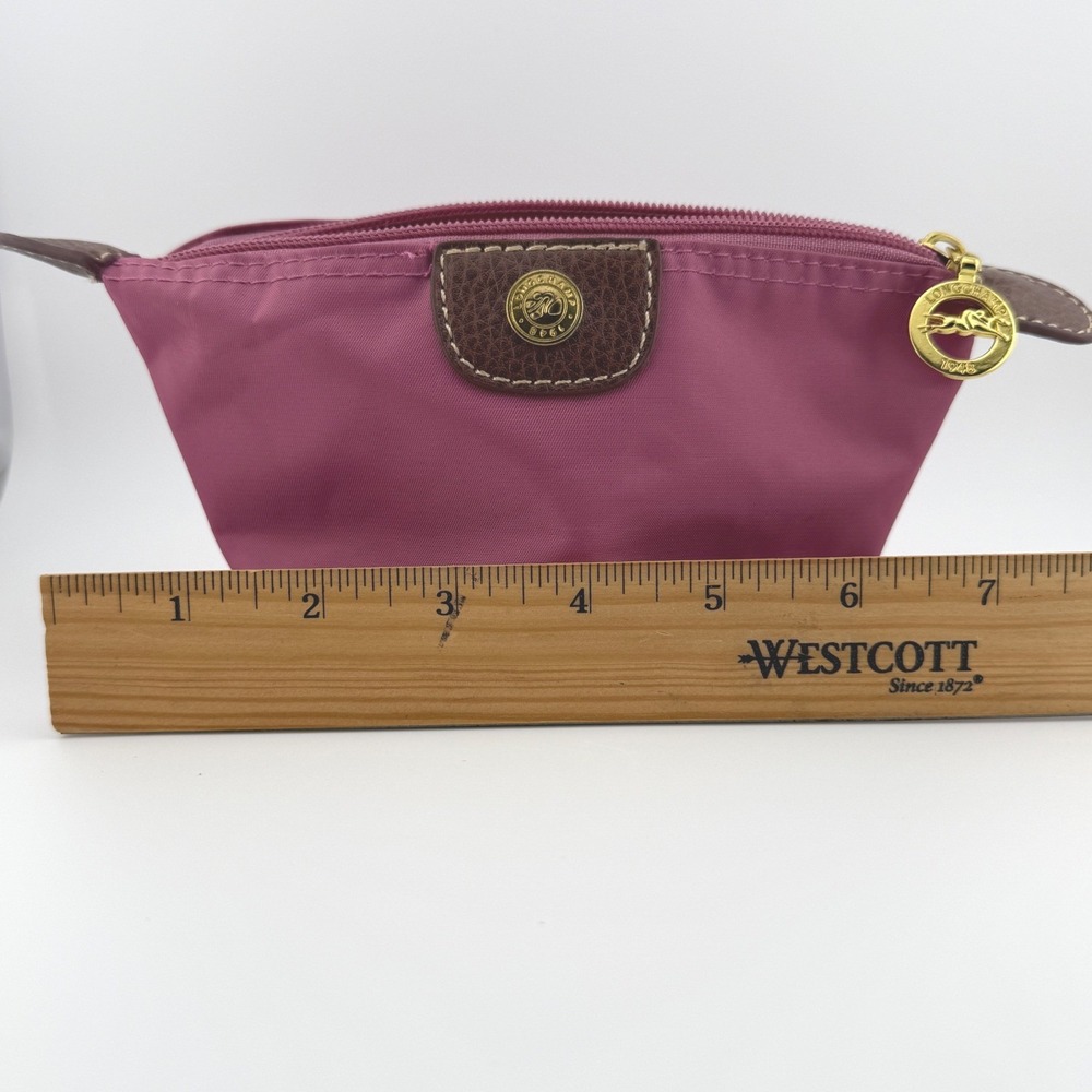 Longchamp Le Pliage Coin Purse Pink Mauve Nylon Leather Trim Zip Pouch Mini - Picture 9 of 11